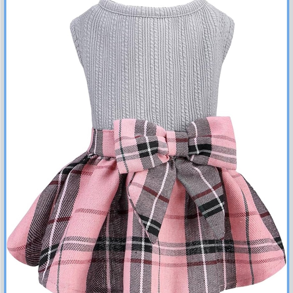 Pink Plaid Bow Dog Skirt Dress - Pet Apparel